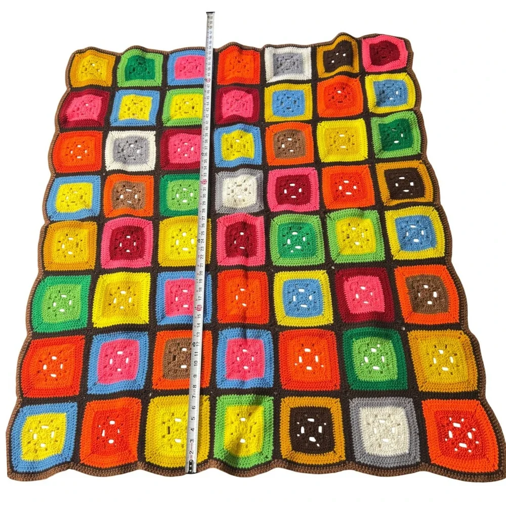 Handmade Crochet Granny Square Afghan Blanket 54x47 Multi-Color Retro Boho Throw